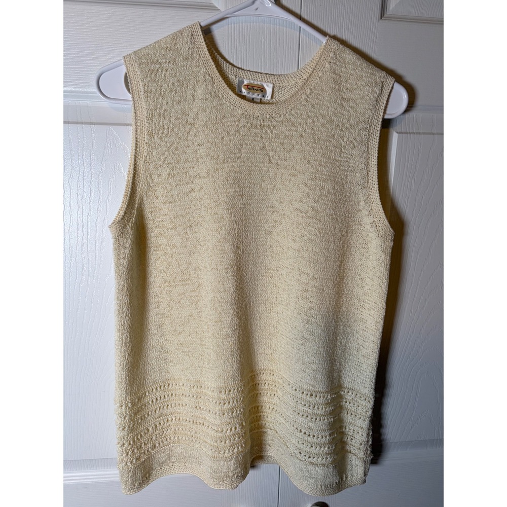 Talbots‎ Petites Cream Knit Shell Top Sleeveless Sweater Pointelle Hem Medium P